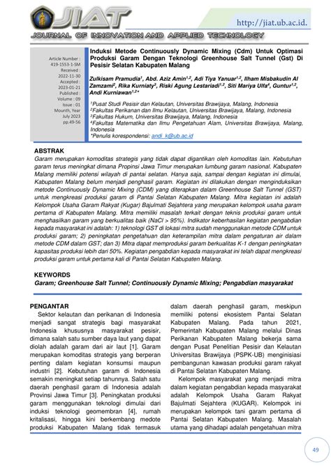 Pdf Induksi Metode Continuously Dynamic Mixing Cdm Untuk Optimasi