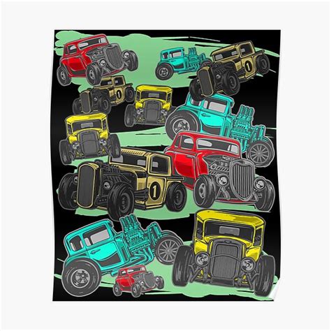 Poster Vintage Hot Rod Collage de dessin animé Cool par shirtdan