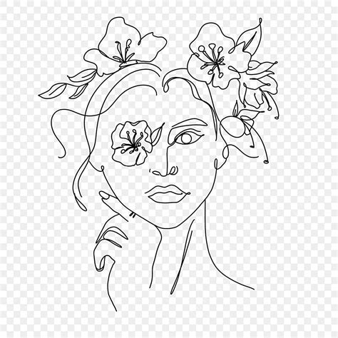 Dibujo De Línea Mujer Abstracta Y Flores PNG dibujos Dibujo De Flores