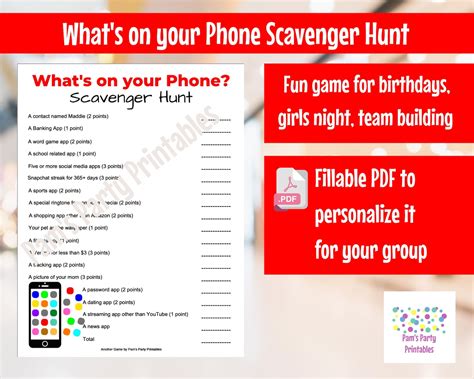 Whats On Your Phone Scavenger Hunt Game Editable Pdf Etsy