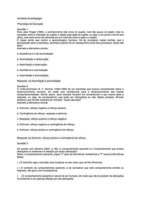 SOLUTION Curso pedagogia questionário de psicologia da Educação