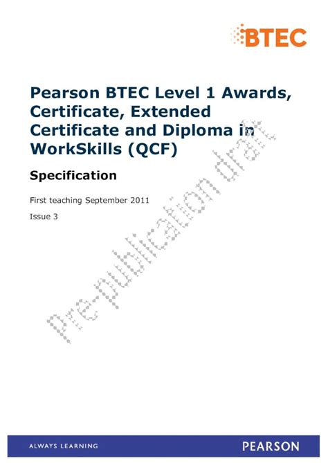 Pdf Pearson Btec Level Awards Certificate Extended Btec Level