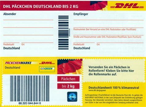 DHL Päckchen Deutschland bis 2 KG mit Aufdruck klimaneutral und