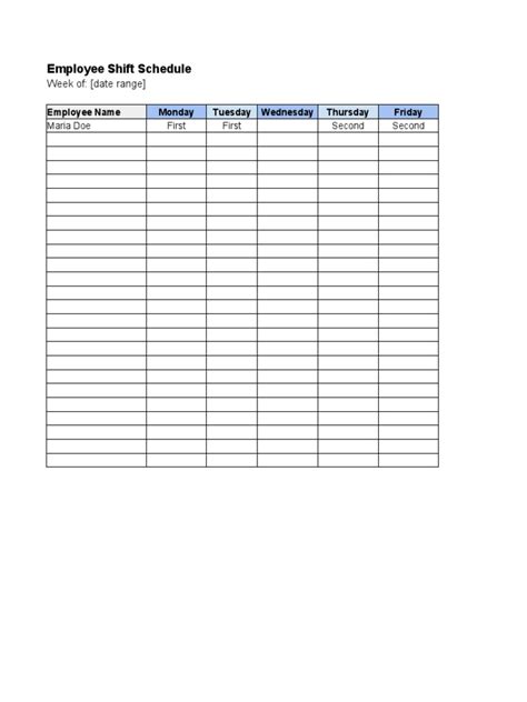 Weekly Employee Schedule Template by Shift | PDF