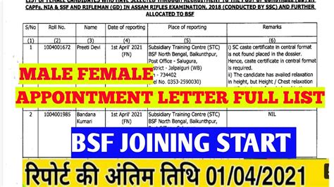 Bsf Cisf Joining Letter Online Ssc Gd Bsf Joining Letter Students List