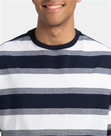Buy Super Combed Cotton Rich Striped Oversized T-Shirt - White & Navy ...