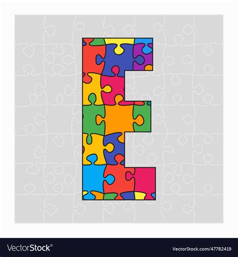 Colorful puzzle letter - e jigsaw creative font Vector Image