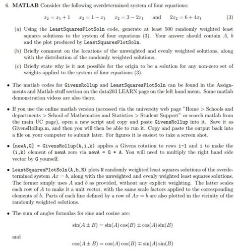 Solved 6 MATLAB Consider The Following Overdetermined Chegg