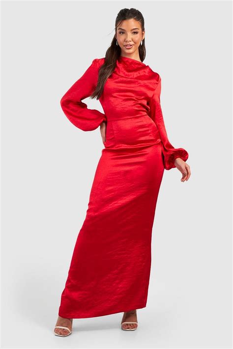 Satin Blouson Sleeve Maxi Dress Boohoo Uk