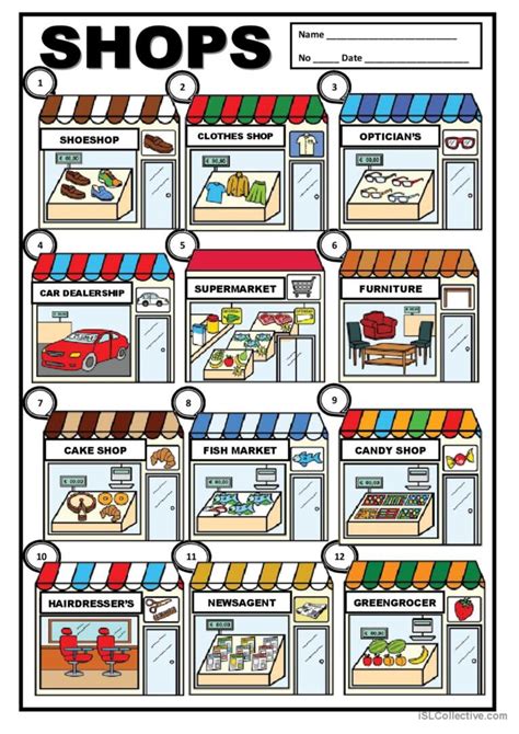 SHOPS Pictionary Picture Dictionary English ESL Worksheets Pdf Doc