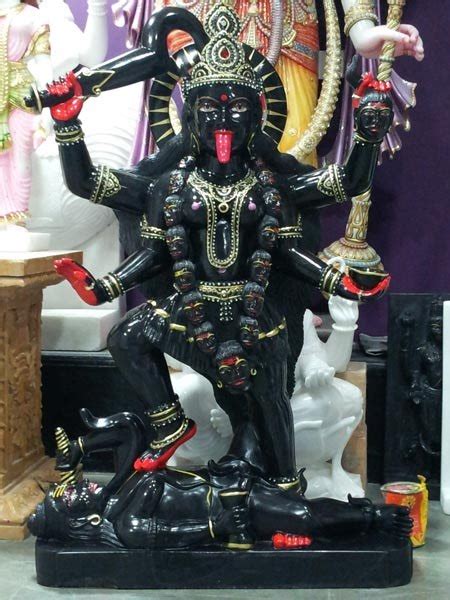 Painted Hindu Black Stone Kali Maa Statue For Worship Size 12