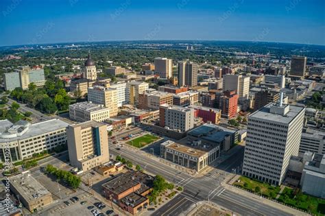 Aerial View of Topeka, Kansas Skyline in the Morning Stock Photo ...