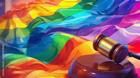 Wooden Judge Mallet On Lgbt Rainbow Flag Law And Lgbt Generative Ai