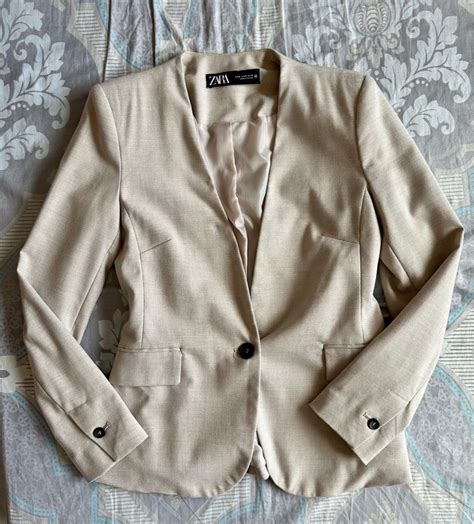 Zara Lapelless Beige Nude Blazer Women S Fashion Coats Jackets And Outerwear On Carousell