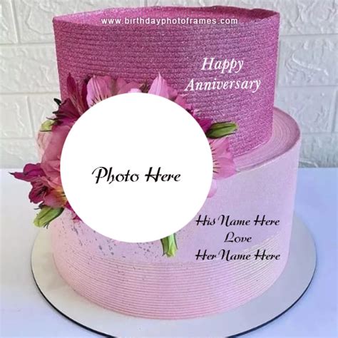 Happy Anniversary Double Layer Cake With Name And Photo