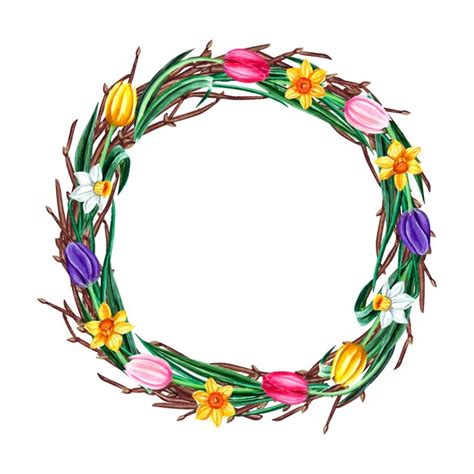 Premium Vector Watercolor Illustration Of Easter Wreath With Spring