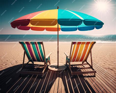 Premium AI Image | Two beach chairs under an umbrella on a beach realistic view of tropical beach