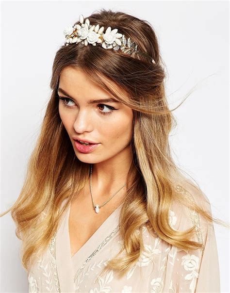 Image 1 Of ASOS Floral Wedding Tiara Headband Jeweled Hair Accessories