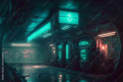 Futuristic Cyberpunk Dystopian Post Apocalyptic Subway Station