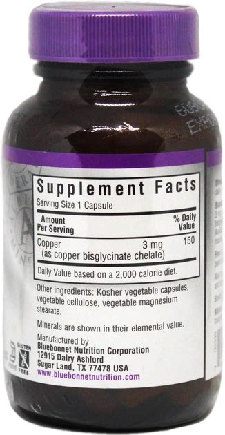 Минералы Bluebonnet Nutrition Albion Хелатная Медь 90 гелевых капсул ...
