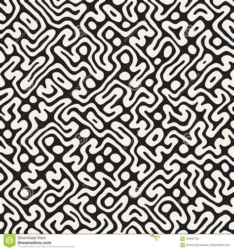 Vector Seamless Black And White Rounded Irregular Maze Pattern