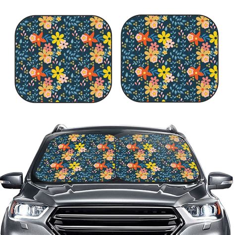 Bingfone Blue Floral Windshield Sun Shade 2 Piece Foldable Car Front