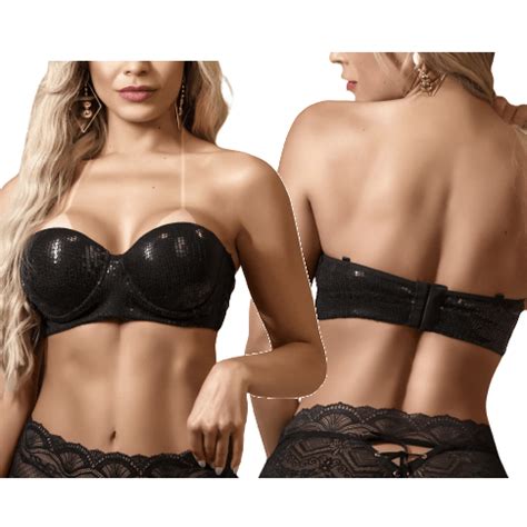 Sutiã Tomara que Caia Todo em Paetê Preto Yaffa Lingerie Sex Shop