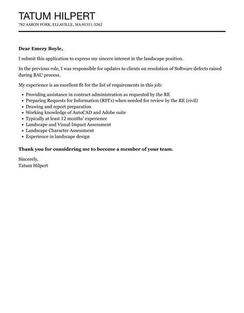 Landscape Cover Letter Velvet Jobs