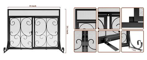 Calidola Flat Fireplace Screen With Doors Wrought Iron Frame With Metal Mesh Flat