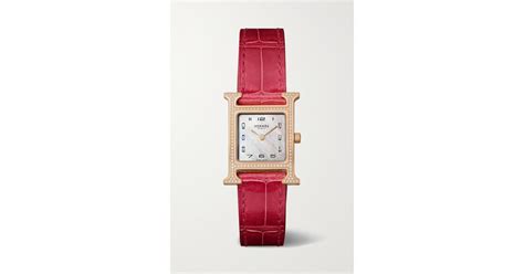 Hermès Heure H 21mm 18 karat Rose Gold Alligator Mother of pearl And