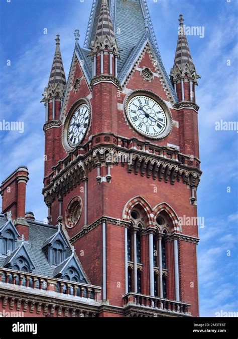 Clock Tower Of Historic St Pancras Railway Station London Victorian