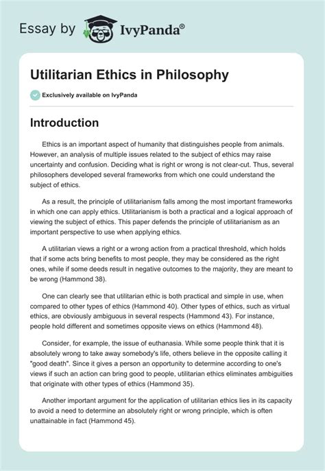 Utilitarian Ethics In Philosophy 1138 Words Essay Example