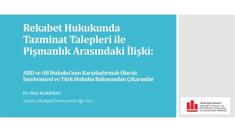 Dr Ekin Korkmaz Rekabet Hukukunda Tazminat Talepleri ile Pişmanlık