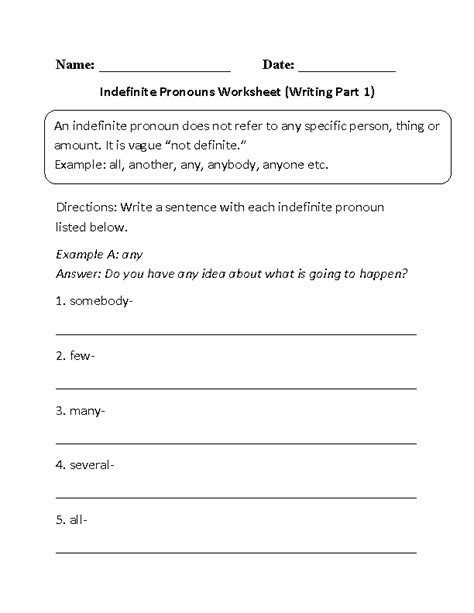 Pronouns Worksheets | Indefinite Pronouns Worksheets