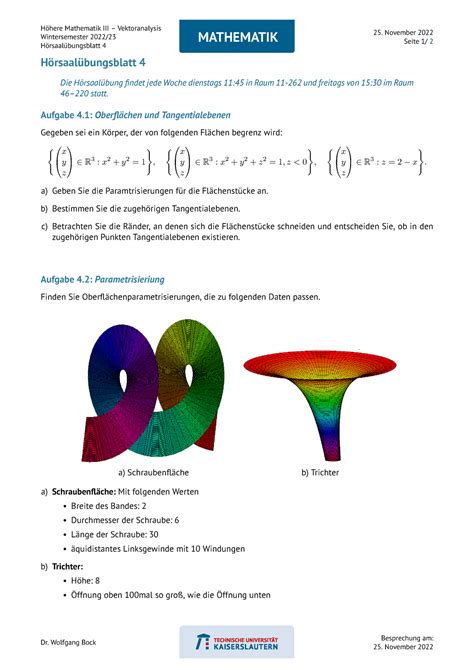 Hörsaalübung Blatt 5 Höhere Mathematik III Vektoranalysis