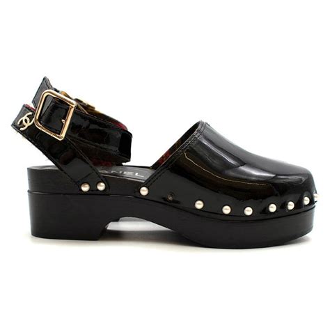 Chanel Black Patent Clogs With Ankle Strap 35 At 1stdibs