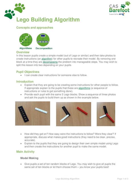 Lego Building Algorithm Activity Stem