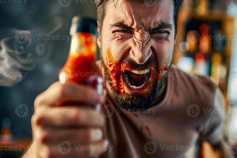 Man Holding Hot Sauce Bottle With Beard And Mustache 46288897 Stock Photo At Vecteezy
