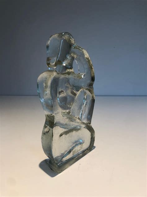 Glass Sculpture Representing A Naked Woman Posing In The French Art Deco Style For Sale At 1stDibs