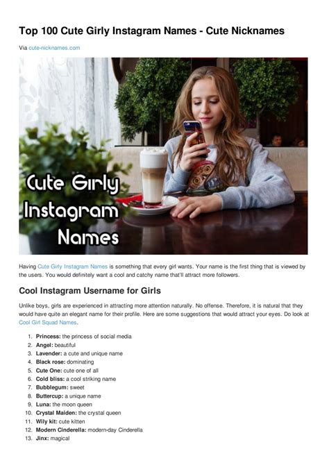 Top 100 cute girly instagram names cute nicknames by Cute Nicknames - Issuu