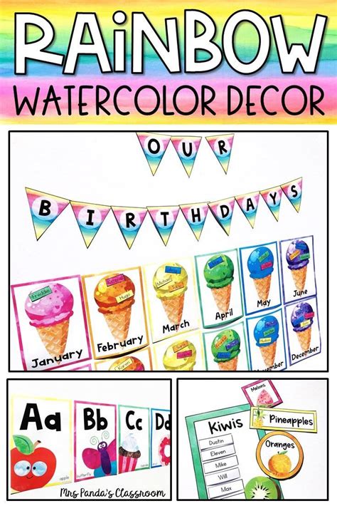 Watercolour Classroom Decor Bundle Watercolor Rainbow Decor Watercolor Classroom Teaching