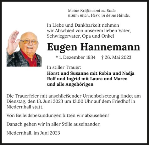 Traueranzeigen Von Eugen Hannemann Trauerundgedenken De