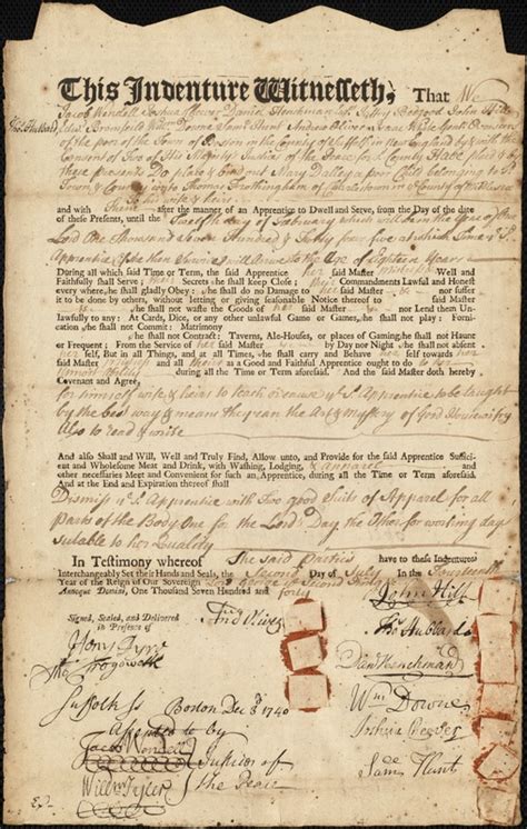 Document Of Indenture Servant Dalley Mary Master Frothingham