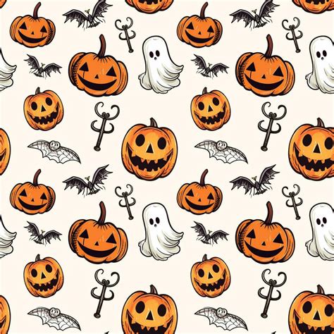 Halloween pattern with pumpkin, ghost, bat. Autumn halloween background ...