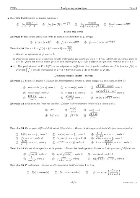 Analyse asymptotique Exercices non corrigés AlloSchool