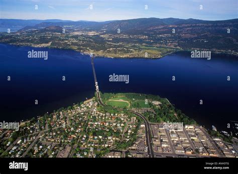 Aerial of Lake Okanagan and Okanagan Lake Bridge, British Columbia ...