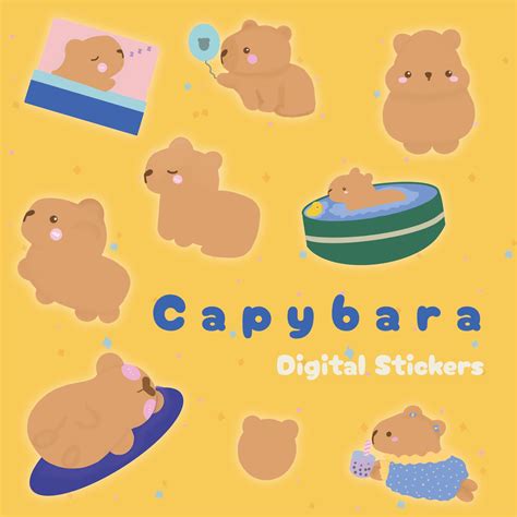 Digital Capybara Stickers Cute Capybara Stickers Capy Etsy