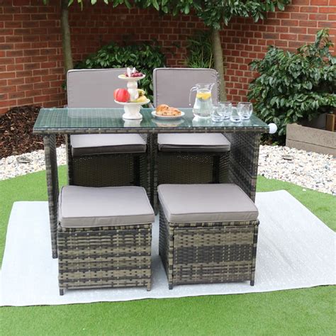 Rattan 4 Seater Cube Table Dining Garden Furniture Set Fasci Garden