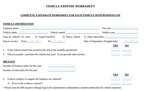 Car And Truck Expenses Worksheet 4 Free Worksheets