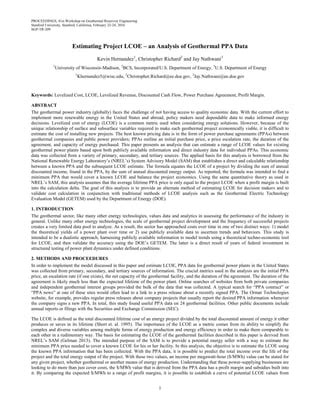 Estimating Project Lcoe An Analysis Of Geothermal Ppa Data Pdf